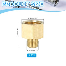 PATIKIL Pack of 4 Brass Pipe Fitting Hexagonal Reducer, 1/2 Inch NPT Male to 1/4 Inch NPT Female Adapter Pipe Extension Fittings for Bath Spout Shower, Golden