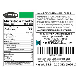 Extra Large Rock Candy Sticks: 48 Green Apple Lollipops - Green Rock Candy Sticks - Individually Wrapped - Espeez Rock Candy Sticks for Candy Buffet, Birthdays, Weddings, Receptions and Baby Shower