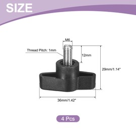 uxcell 4Pcs Tee Wing Knobs Thumb Screws, M6 x 12mm Clamping Screw Knob Male Thread 304 Stainless Steel T Shaped Thumb Screws Handle 36mm Dia. for Hand Tightening Knob Replacement, Black