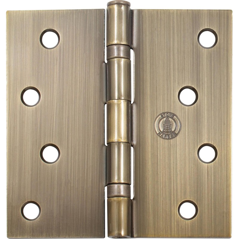 Stone Harbor Hardware 4" Ball-Bearing Door Hinges, Square Corner, Antique