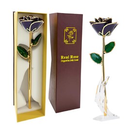 Gold Dipped Rose - Dipped 24K Gold Real Rose - Genuine One of a Kind - Eternal Romantic Present for Her - Perfect for Valentine's Day, Mother's Day, Anniversary, Birthday (Purple)