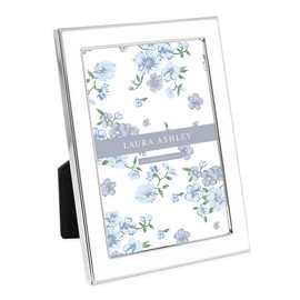 Laura Ashley 4x6 White Enamel Picture Frame, Silver Metal Edge with Easel, for Countertop, Counterspace, Tabletop Display, Bookshelf, Desk, Wall Décor, Photo Gallery