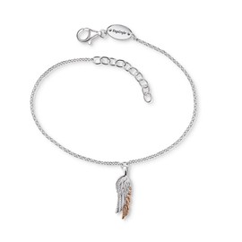 Engelsrufer Women's Bracelet Made of Sterling Silver and Wing Pendant Duo Silver Rose Gold - Lobster Clasp - Adjustable Length - Nickel-Free, Silver, Cubic Zirconia