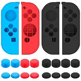 Funda Protectora Compatible con el Mando Joy-con de Nintendo Switch con Tapas para los Pulgares, SENHAI 2 Pack de Fundas de Silicona Antideslizantes con 16 Almohadillas para los Pulgares