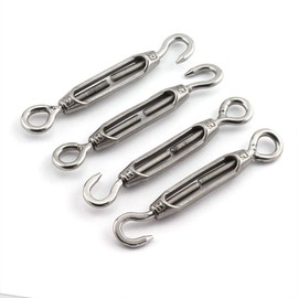 JCBIZ 4pcs M4 Turnbuckle Screw Hook to Eye Strainer Fence CO Open Body Draw-in Bolt 304 Stainless Steel Adjustable Wire Rope Tensioner