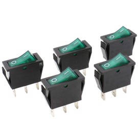 Heschen Rocker Switch ON-OFF SPST 3 Terminals Green Light 16A 125VAC, 16A 250 VAC Pack of 5