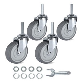 Finnhomy Caster Wheels 3 Inch Set of 4 Heavy Duty Threaded Stem Casters 3/8"-16 X 1-1/2"