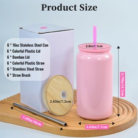 Icesip 16oz Stainless Steel Tumbler, 2Pack Double Wall Insulated Mason Jar, Sublimation Beer Can with Lids and Straws, Iced Coffee Cups for Water Cola Coffee Soda Tea