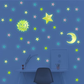 Lzzabo 207Pcs Glowing Stickers for Ceiling (Sun Moon and Stars Stickers)
