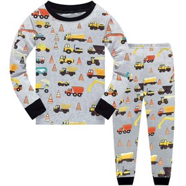 QHKEPW Boys Pyjamas Digger Tractor 1-2 Years Kids Toddler Pjs Sets Cotton Long Sleeve Sleepwear 2 Piece Clothes Outfits Winter Nightwear Blue