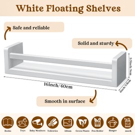 Kigley 6 Pcs Nursery Book Shelves Wall Bookshelf Book Shelf for Kids Rooms White Floating Shelves Wall Mounted Wood Shelves for Wall Bedroom Bathroom Baby Girls Teen Books Toy Decoration Storage