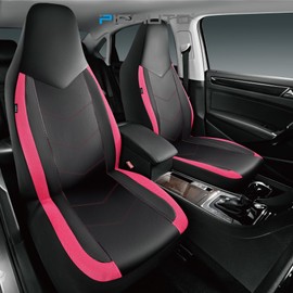 PIC AUTO Leather Car Seat Covers, Sports Carbon Fiber & Mesh Design, High-Back Two Front Set, Waterproof Automotive Seat Covers, Airbag Compatible, Universal Fit for Most Cars (Black & HotPink)