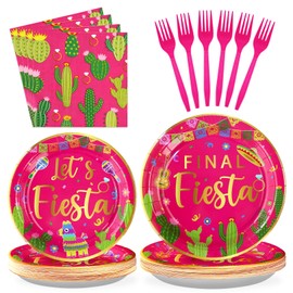 96Pcs Final Fiesta Bachelorette Party Decorations Hot Pink Mexican Cactus Plates and Napkins Tableware Sets Mexican Taco Themed Party Supplies for Cinco De Mayo Let’s Fiesta Party Favors Serves 24