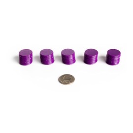 Plastic Counters: Purple Color Gaming Tokens (Hard Colored Plastic Coins, Markers and Discs for Bingo Chips, Tiddly Winks, Checkers, and Other Board Game Playing Pieces) | 50 Pieces