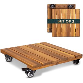 2pack Wood Plant Caddy With Wheels Heavy Duty, 264 Lbs Capacity, 12 Inch Acacia Hardwood Plant Dolly, Plant Stand with 360° Lockable Wheels for Plant Pots, Heavy Objects Hauling - Natural Wood