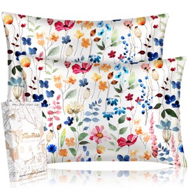Miss Adola Silk Pillowcase 2 Pack - Standard 50x75cm Mulberry Silk Pillow Cases for Hair and Skin with Hidden Zipper Aesthetic Design Pattern Bed Pillow Protector for Women Girls, Watercolor Flower