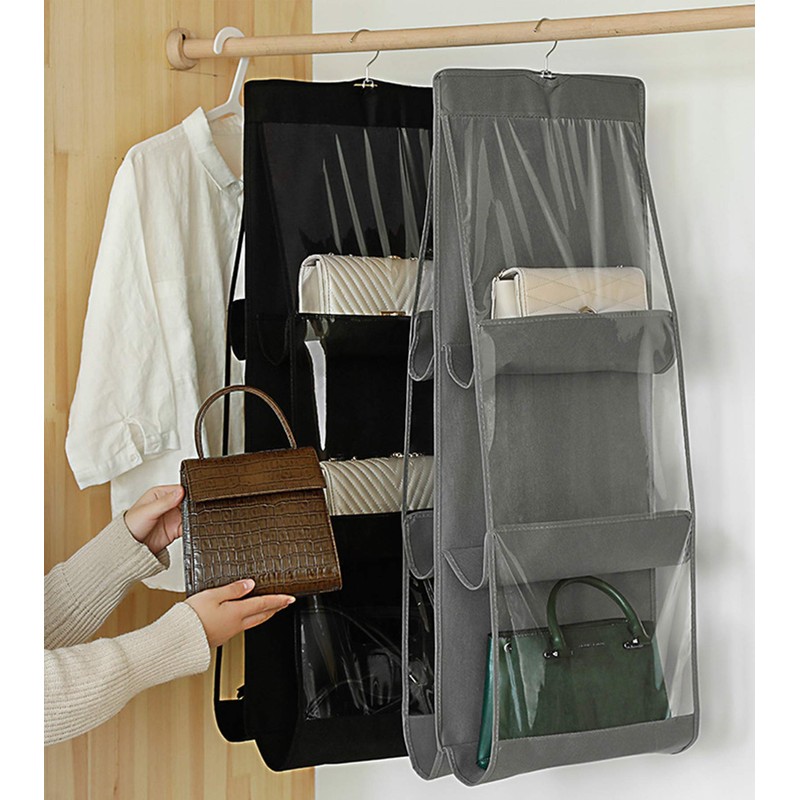 Handbag Storage Organizer Dust-Proof Holder Bag Wardrobe Closet (Black-2Pack)
