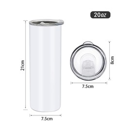 ZREGGUR 1 Pack 20 oz Sublimation Blank Tumblers bulk Skinny, Stainless Steel Double Wall Insulated Straight Cups Blank White with Lid, Individually Box,Polymer Coating for Heat Transfer