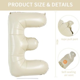 TONIFUL 40 Inch Large Cream White Letter E Balloons Giant Alphabet Letter Balloons,Foil Mylar Big Balloons for Birthday Party,Anniversary,Baby Shower,Wedding Supplies Decorations