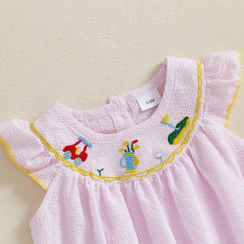 Motlapol Newborn Baby Girl Golf Outfit Golf Cart Embroidery Sleeveless