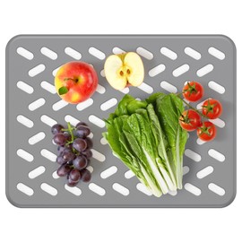 Biyeon Stone Dish Drying Mat for Kitchen Counter, Eco-Friendly Heat Resistant Super Absorbent Silicone Diatomaceous Earth Sink Tray Mat for Dish Bottles Cups & Pet Bowl (16x12 IN) (Grey)