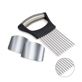 1 x Onion Holder, 2 x Finger Guards, Stainless Steel Vegetable Holder for Onions, Tomatoes, Lemons, Meat, Onion Cutting Tool and Kitchen Aid for Safe and Efficient Cutting