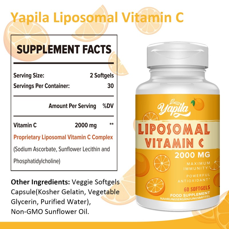 Liposomal Vitamin C Capsules 2000 mg (4 Pack), Maximum Absorption,