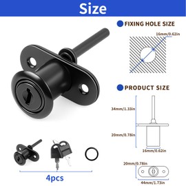 TBWHL 4 Pcs - Zinc Alloy Drawer Lock with Keys, Desk Locks File Cabinet Lock for Wardrobe Furniture Cabinet Locker Showcase with 8 Same Key 16mm (Black)