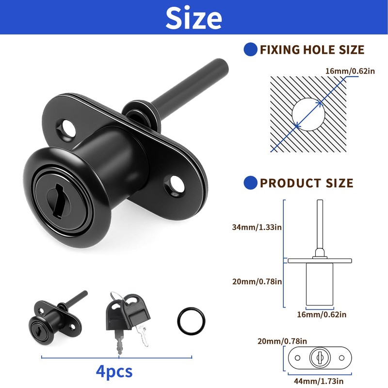 TBWHL 4 Pcs - Zinc Alloy Drawer Lock with Keys,