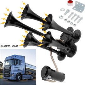 DriSentri Train Horns Kit, Train Horn for truck, 12V 185dB Super Loud Truck Air Horns Five Trumpet with Compressor for Cars Trucks Pickups Trains Lorrys Boats
