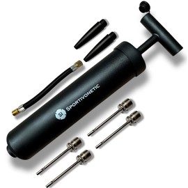 SPORTIVONETIC® Ball Pump with 4 Metal Needles, 2 Plastic Needles, 1 Hose, Suitable for Any Sports Ball, Football, Volleyball, Basketball, Gymnastics Ball, Small Air Pump with Needle Needles, Black