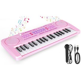 M SANMERSEN Kids Piano Keyboard, 37 Keys Music Keyboard Piano Toys with Microphone, Portable Dual Speaker Electronic Piano Keyboard, Birthday Gift for Beginners Girls Ages 3 4 5 6, Pink