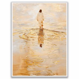 Jesus Christ Walking on Water Print, Christian Oil Painting, Inspirational Jesus Portrait with Bible Verse, Religious Wall Art for Christmas, Easter, and Spiritual Home Decor 12x16in Unframed