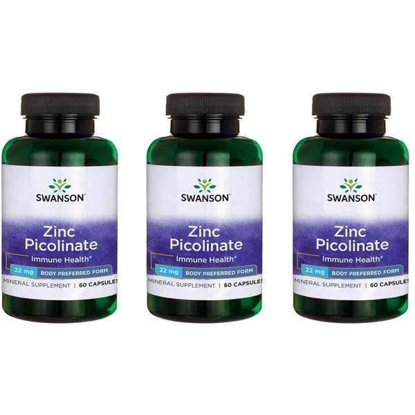 Swanson Zinc Picolinate Body Preferred Form 22 mg 60 Caps 3 Pack