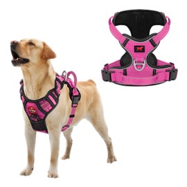 Tuff Pupper No Pull Heavy Duty Dog Harness, Front & Back Leash Clips, Strong Safety Handle, Reflective Vest, Comfortable Padded Training Harness (Large, Pink)