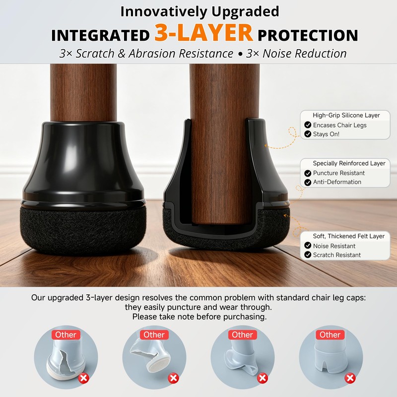 Chair Leg Floor Protectors,Furniture Felt Pads Caps,Upgraded Thickened