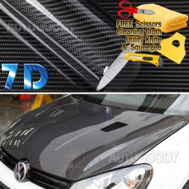AUTOGOODY 108" x 60" Super Gloss 7D Black Carbon Fiber Vinyl Air Bubble Free 9ft x 5ft 6D
