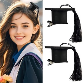 WRBAJIS Graduation Cap Hair Clips 2Pcs Mini Graduation Hat Hair Barrettes with Black Tassels Mortarboard Hair Pins Cute Hair Accessories for Graduates Graduation Party Favors