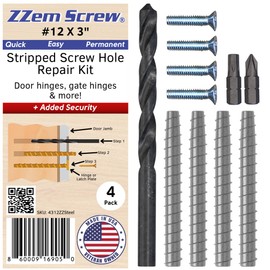 4-Pack #12 x 3 Permanent Wood Repair Screw Kit - Fix Stripped Screw Hole in Door Jamb & Doors - Fits 12-24 Machine Screws (Flat, Pan, Hex Head) - Door Hinge Repair Kit - Heavy Duty Anchors for Hinges