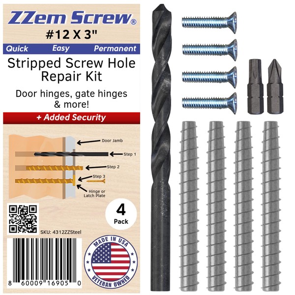 4-Pack #12 x 3 Permanent Wood Repair Screw Kit -