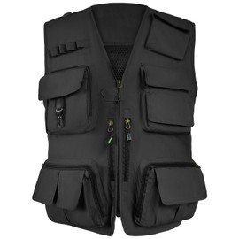 TWENPHYO Mens Lightweight Safari Travel Fishing Photography Outdoor Work Cargo Vest with Pockets(Black,2XL)