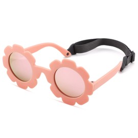 Polarized Baby Sunglasses with Strap – Flexible Flower Shaped Sunglasses for Toddler & Infant Age 0-24 Months (Pink/Pink Mirrored)