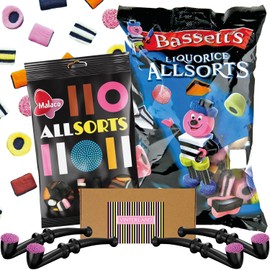 VINTERLAND - Allsorts Licorice Mix English Bundle - Bassetts Licorice Allsorts - Malaco Swedish Candy Allsorts - Skippers Old Fashioned Black Licorice Pipes - All Sorts Licorice Mix Original