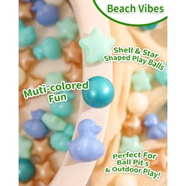 TRENDPLAY Blue Ball Pit Balls Shapes Pastel, Duck Star Shape Non Toxic for Toddlers Kids Baby Girls Boys Dogs Soft Play,Party, 100 pcs
