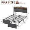 Full Size Bed Frame with Storage Headboard Led Lights Charging