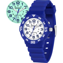 SOCICO Kids Analog Watch with Light for Boys Girls Waterproof Time Teaching Watch with Soft Band Learning Time Wrist Watch Easy to Read for Children Great Gifts (Blue)