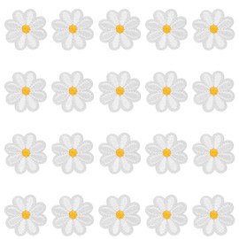 Bojueshaw 20pcs Daisy Flower Patch,Daisy Flower Iron On Patches,Embroidered Applique Delicate,Floral Applique Patches for DIY Decoration,T-Shirt,Shoes(White)