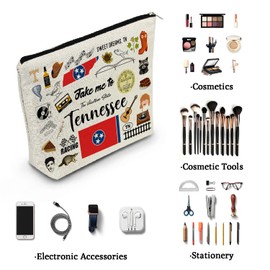 YULUENZE Take Me To Tennessee Makeup Bag Tennessee Travel Gift Small Canvas Organizer Bag with Zipper Tennessee Cosmetic Bag Travel Present for Women Friends Families
