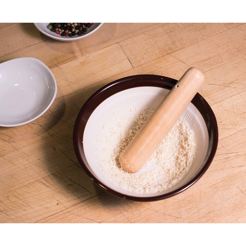 Helen’s Asian Kitchen Suribachi Set, Ceramic Mortar Bowl with Wooden