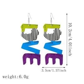 Light Weight Ethnic Natural Wooden Letter LOVE Drop Earring Vintage African Map Colorful Letter Love Print Wood Earring for Women (Green Blue Purple Wood LOVE Earring)